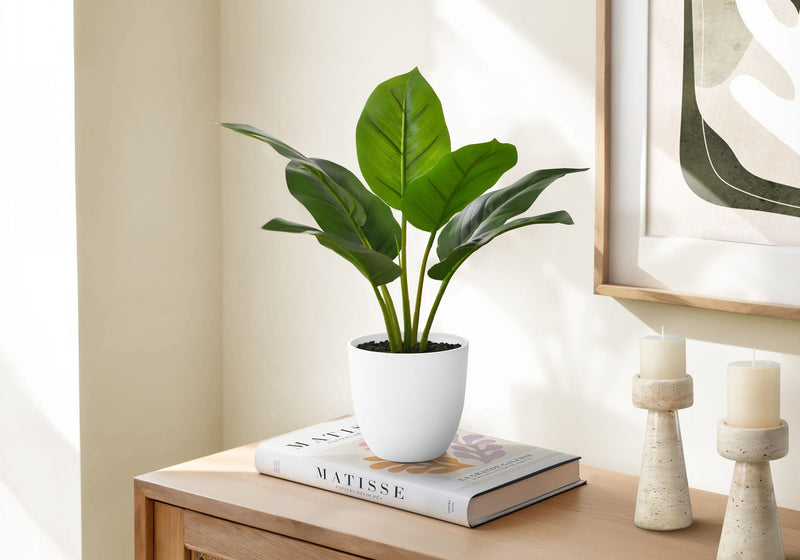 Aureum Artificial Indoor Plant with Real-Touch Leaves – White Pot, 17" Tall
