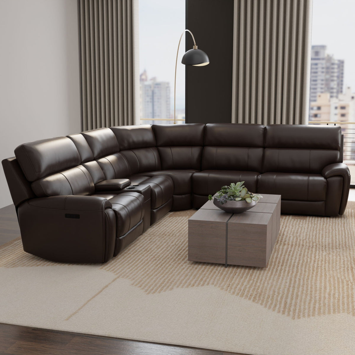 Power Sectional with Adjustable Headrest & Footrest - Dark Brown Leather, photo 7 of 8