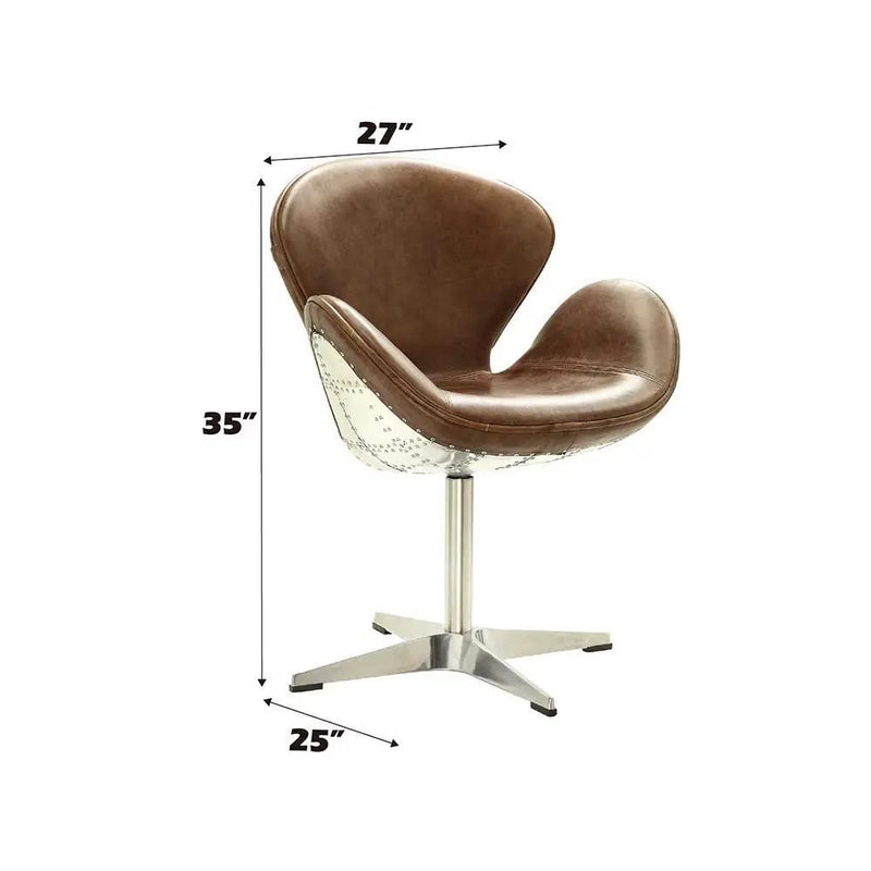 Brancaster - Accent Chair With Swivel - Retro Brown Top Grain Leather & Aluminum by Unique Piece Furniture