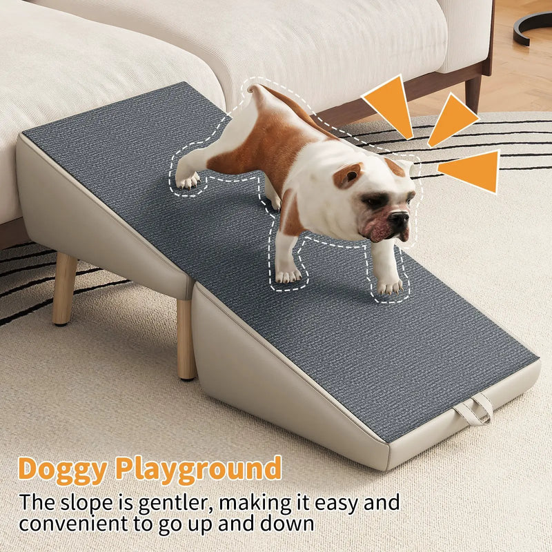 (UPGRADED) Dog Stairs for Small Dogs and Cats, Foldable 2-in-1 Wooden Pet Steps by HouseOfZazla
