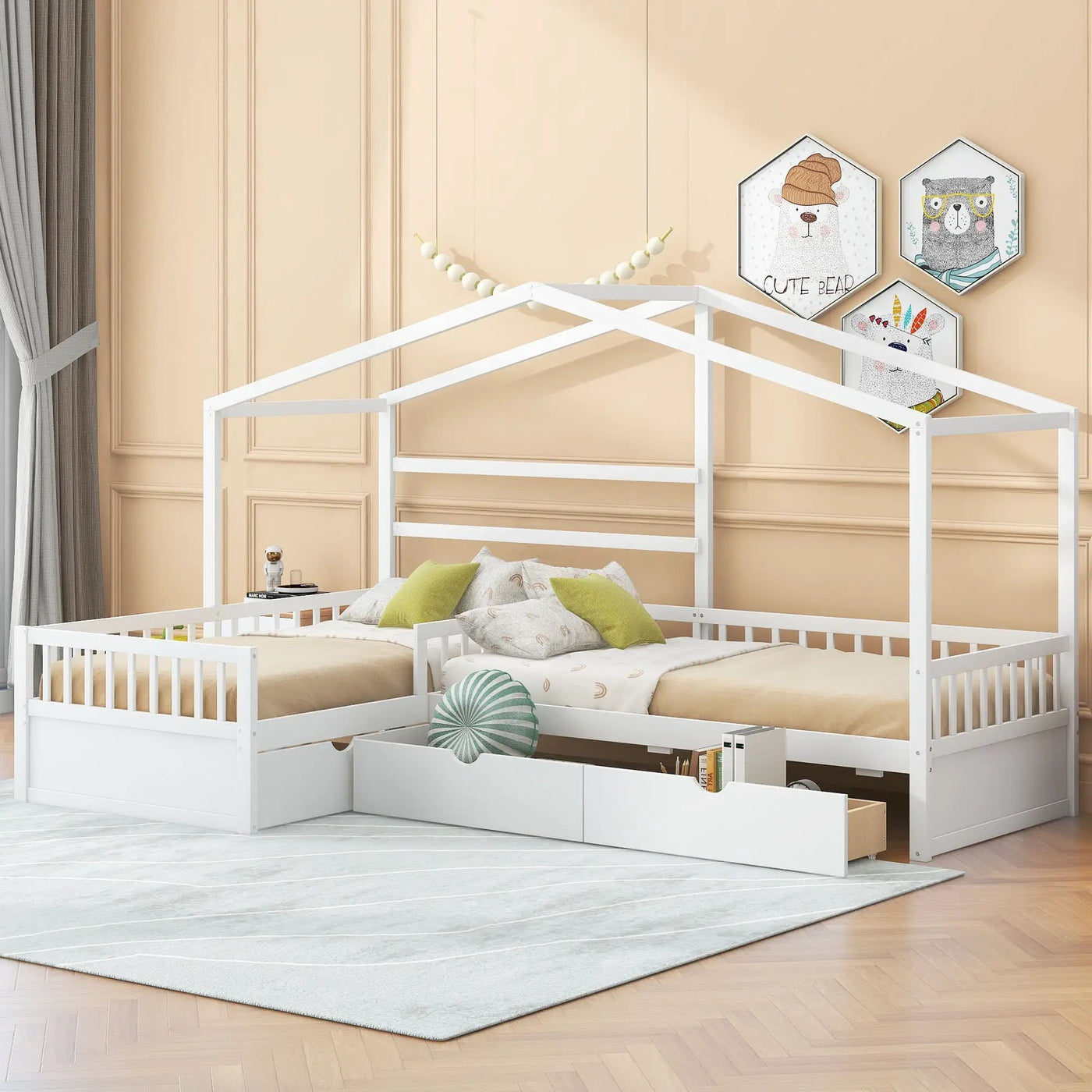 L Shape Platform Bed With 3 Storage Drawers by HouseOfZazla