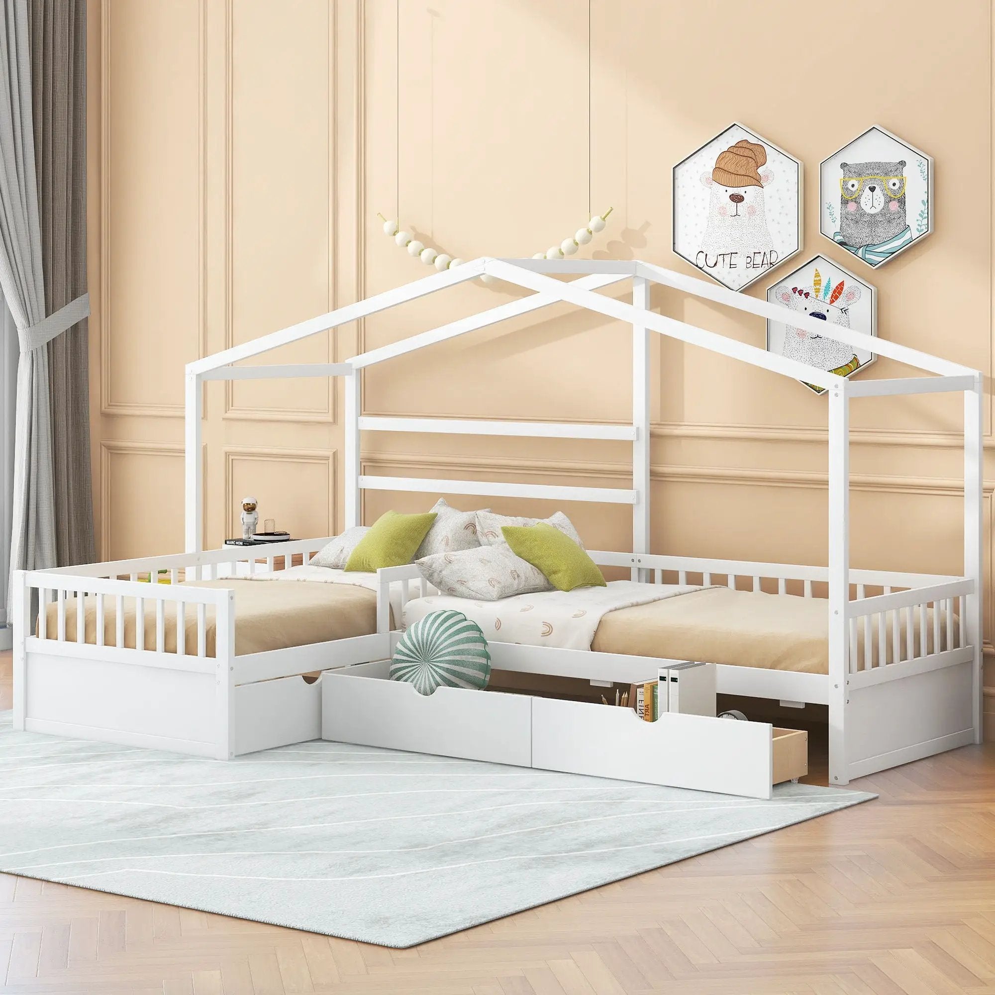 L Shape Platform Bed With 3 Storage Drawers by Unique Piece Furniture