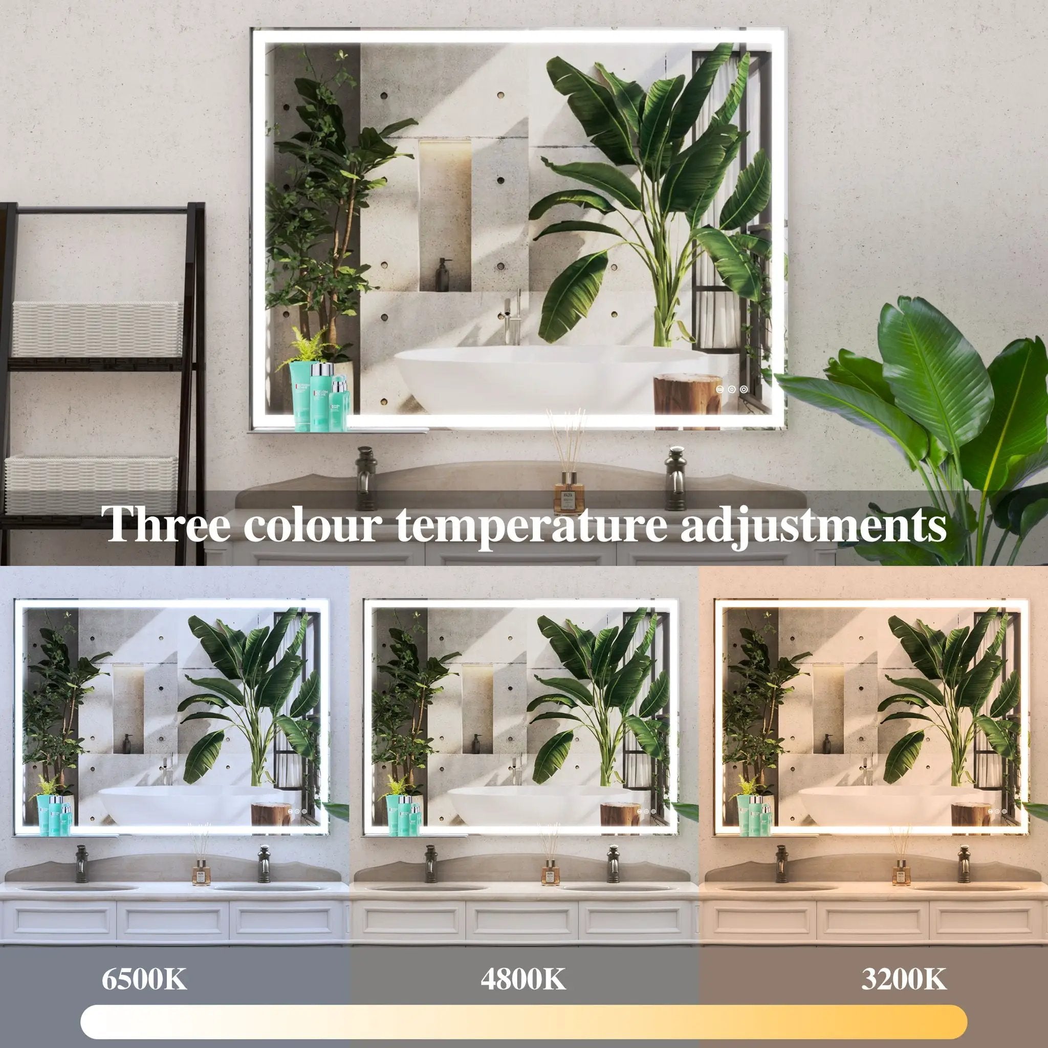 LED Bathroom Vanity Mirror Wall Mounted Adjustable / Warm / Natural Lights Anti-Fog Touch Switch With Memory Modern Smart Large Bathroom Mirrors by HouseOfZazla