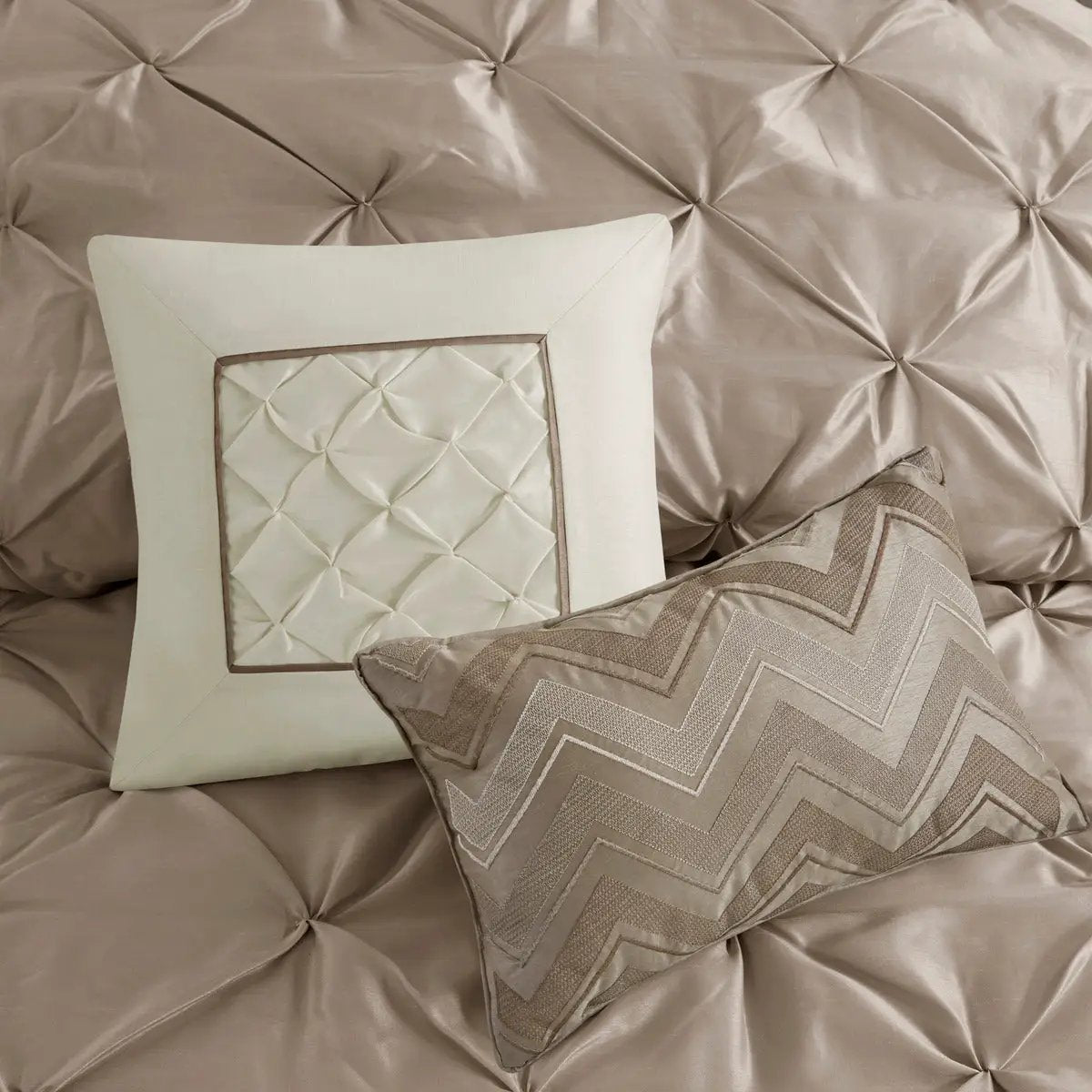 7 Piece Tufted Comforter Set Taupe King by HouseOfZazla