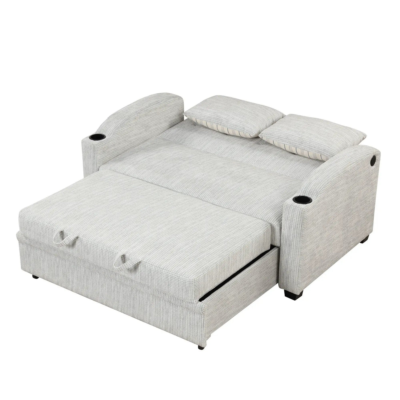 Pull Out Loveseat Sofa With Adjsutable Backrest, 2 Pillows, Cup Holders, USB Ports For Living Room by HouseOfZazla