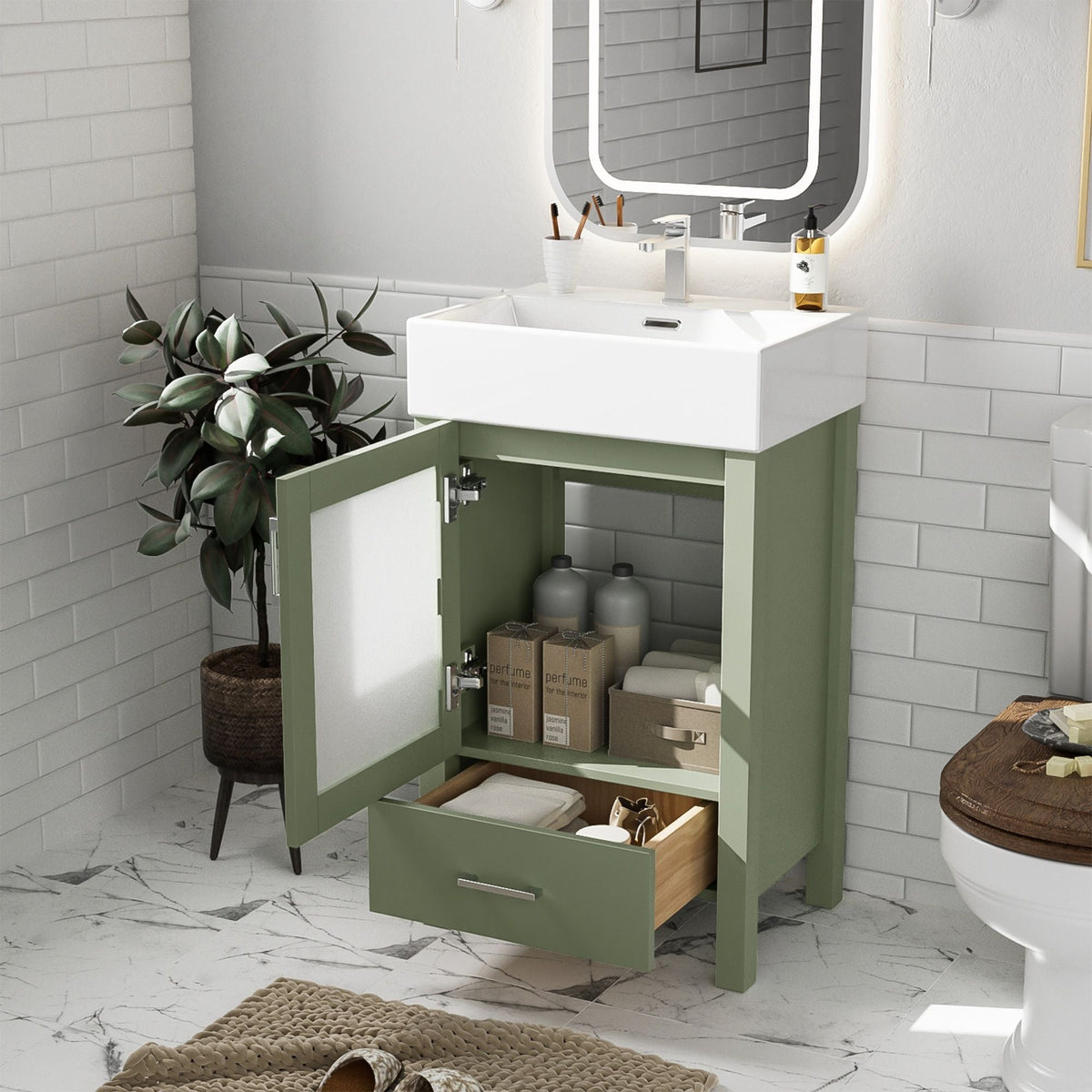 Bathroom Vanity with Ceramic Sink and Ample Storage - Blue, Green, or Black, photo 37 of 40