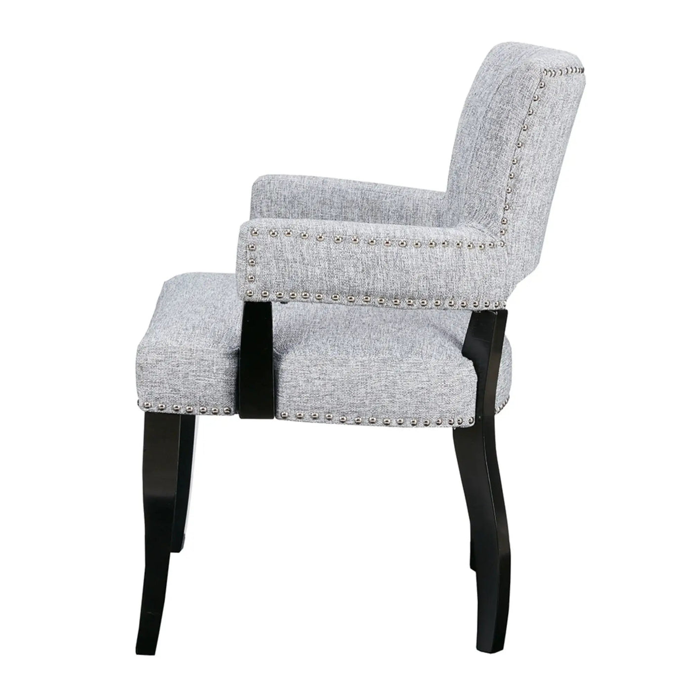 Elegant Arm Dining Chair With Brass Nail Head Detailing by HouseOfZazla