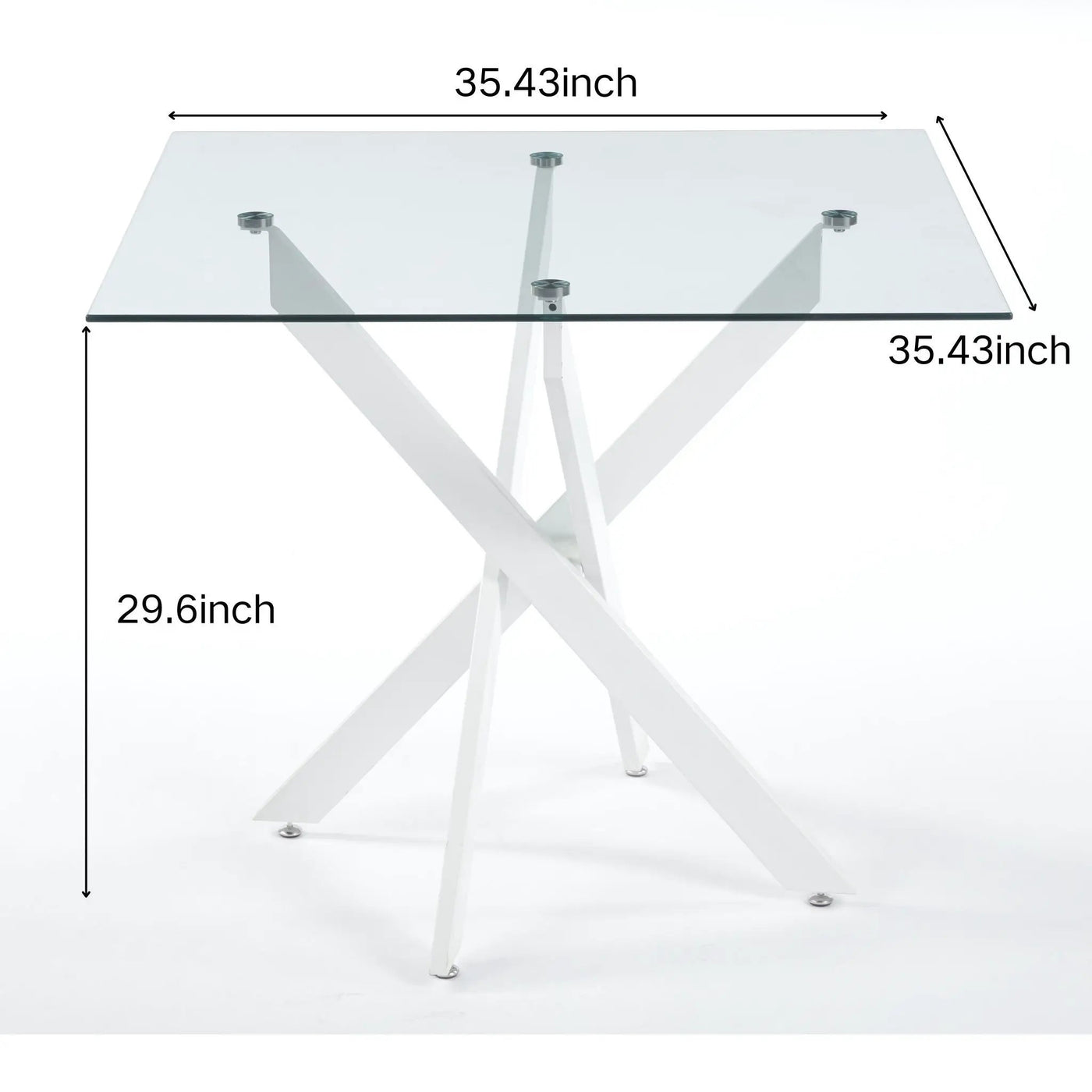 Dining Table With Cross Metal Leg And Tempered Glass, Modern Space Saving Kitchen Table For Living Room Legs, Square Table by HouseOfZazla