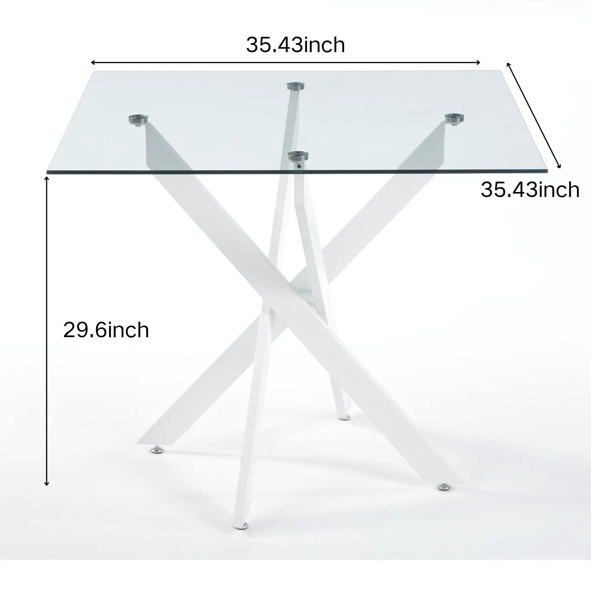 Dining Table With Cross Metal Leg And Tempered Glass, Modern Space Saving Kitchen Table For Living Room Legs, Square Table by HouseOfZazla