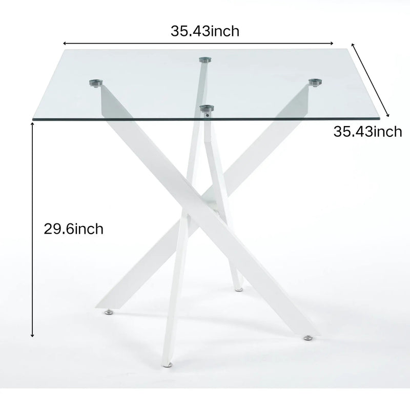 Dining Table With Cross Metal Leg And Tempered Glass, Modern Space Saving Kitchen Table For Living Room Legs, Square Table by HouseOfZazla