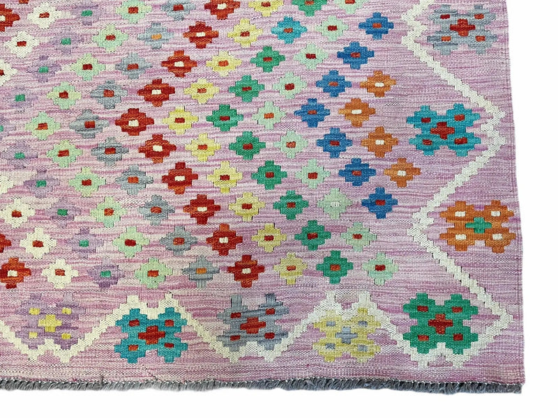 Pink Kilim Rug 6x8 Colorful Turkish Kilim Rug 6 x 8 Flat Weave Kilim Playful Kilim Multicolor Anatolian Chobi New Kilim by Jewel Rugs