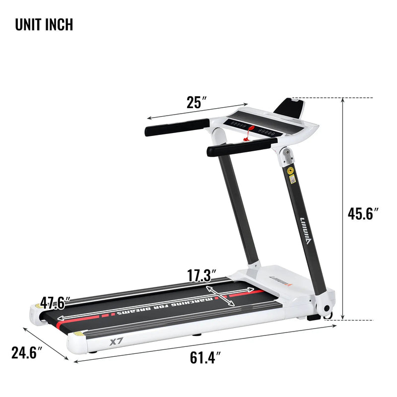 Portable Compact Treadmill, Electric Motorized 3.5Hp, 14Km / H, Medium Running Machine Motorised Gym 330Lbs, Foldable For Home Gym Fitness Workout Jogging Walking, Bluetooth Speaker App Fitime - White by HouseOfZazla