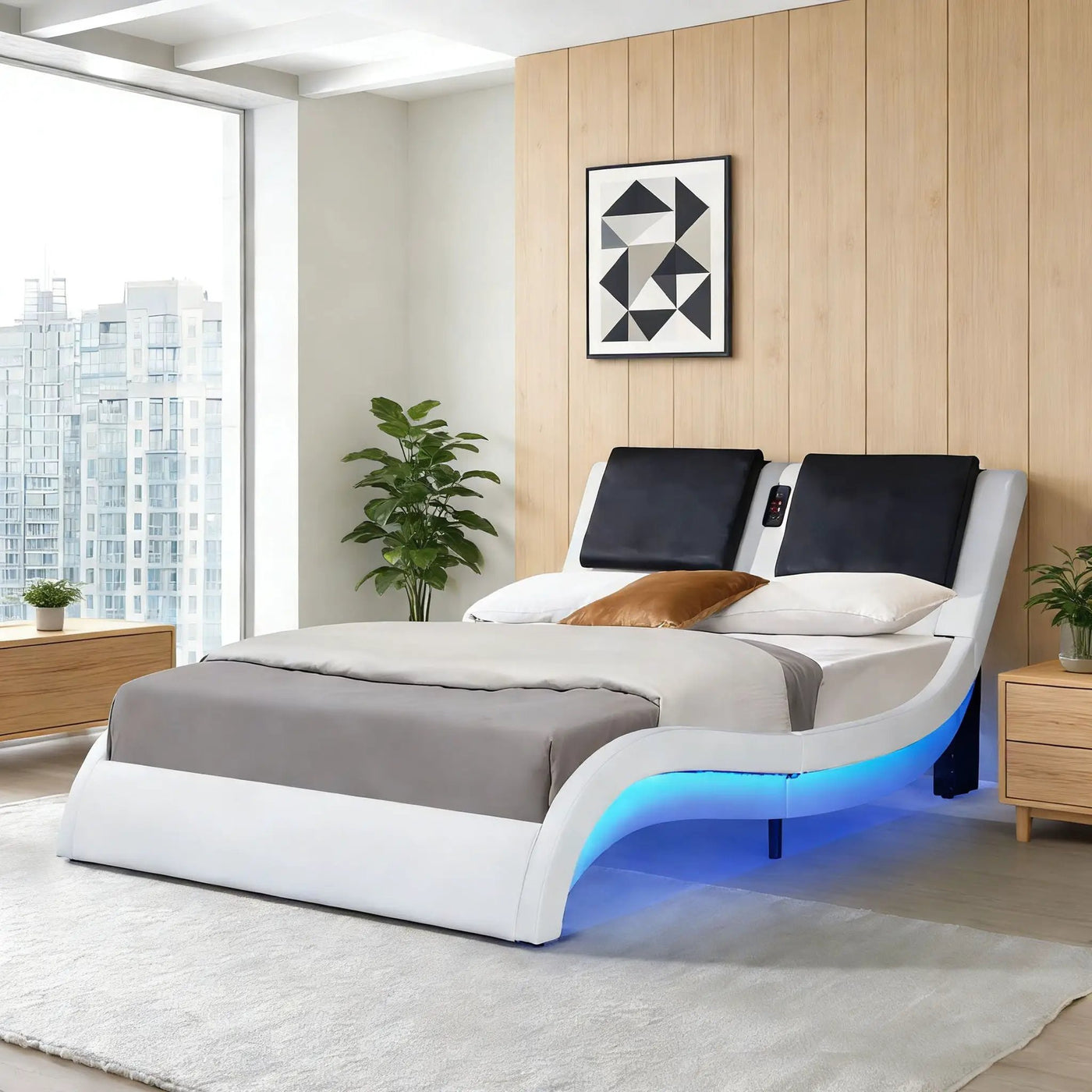 Platform Bed Frame With LED Lighting, tooth Music, Vibration Massage by Unique Piece Furniture