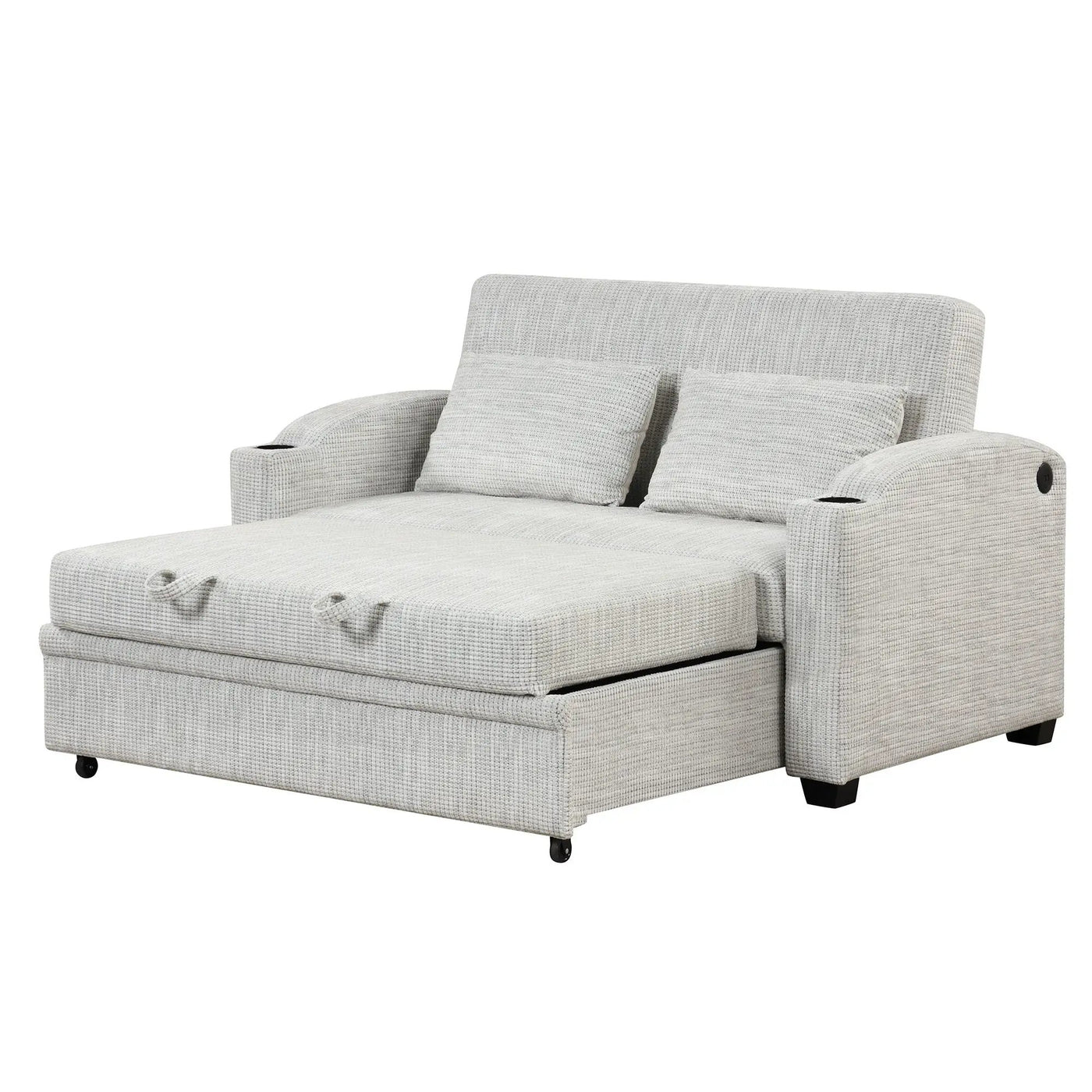 Pull Out Loveseat Sofa With Adjsutable Backrest, 2 Pillows, Cup Holders, USB Ports For Living Room by HouseOfZazla