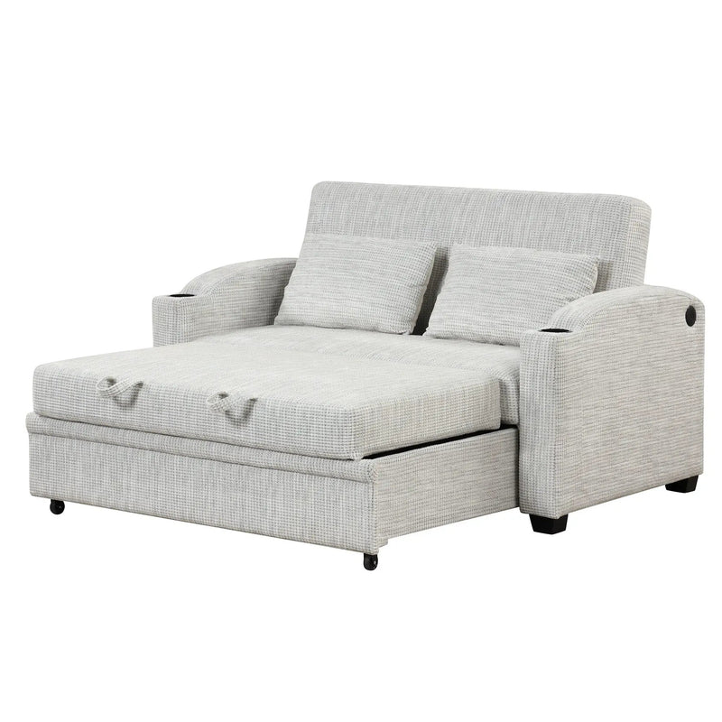 Pull Out Loveseat Sofa With Adjsutable Backrest, 2 Pillows, Cup Holders, USB Ports For Living Room by HouseOfZazla
