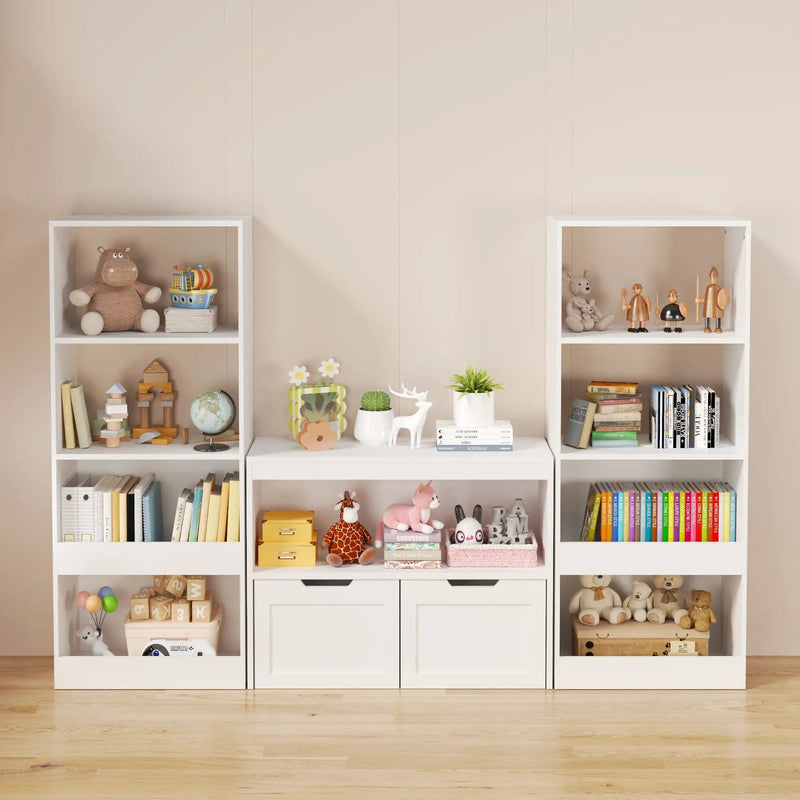 Book Organizer With Large Drawers And Open Shelves, Toy Storage Cabinet With Removable Wheels And Rounded Edges - White by Unique Piece Furniture
