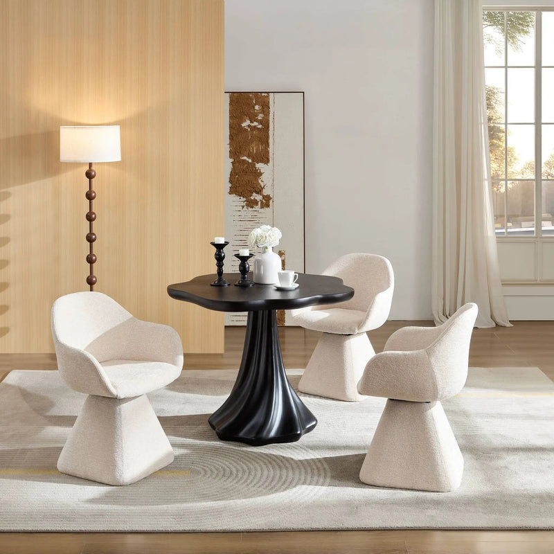 Sculptural Round Dining Table Petal Shape Root Texture For Dining Room - Black by HouseOfZazla