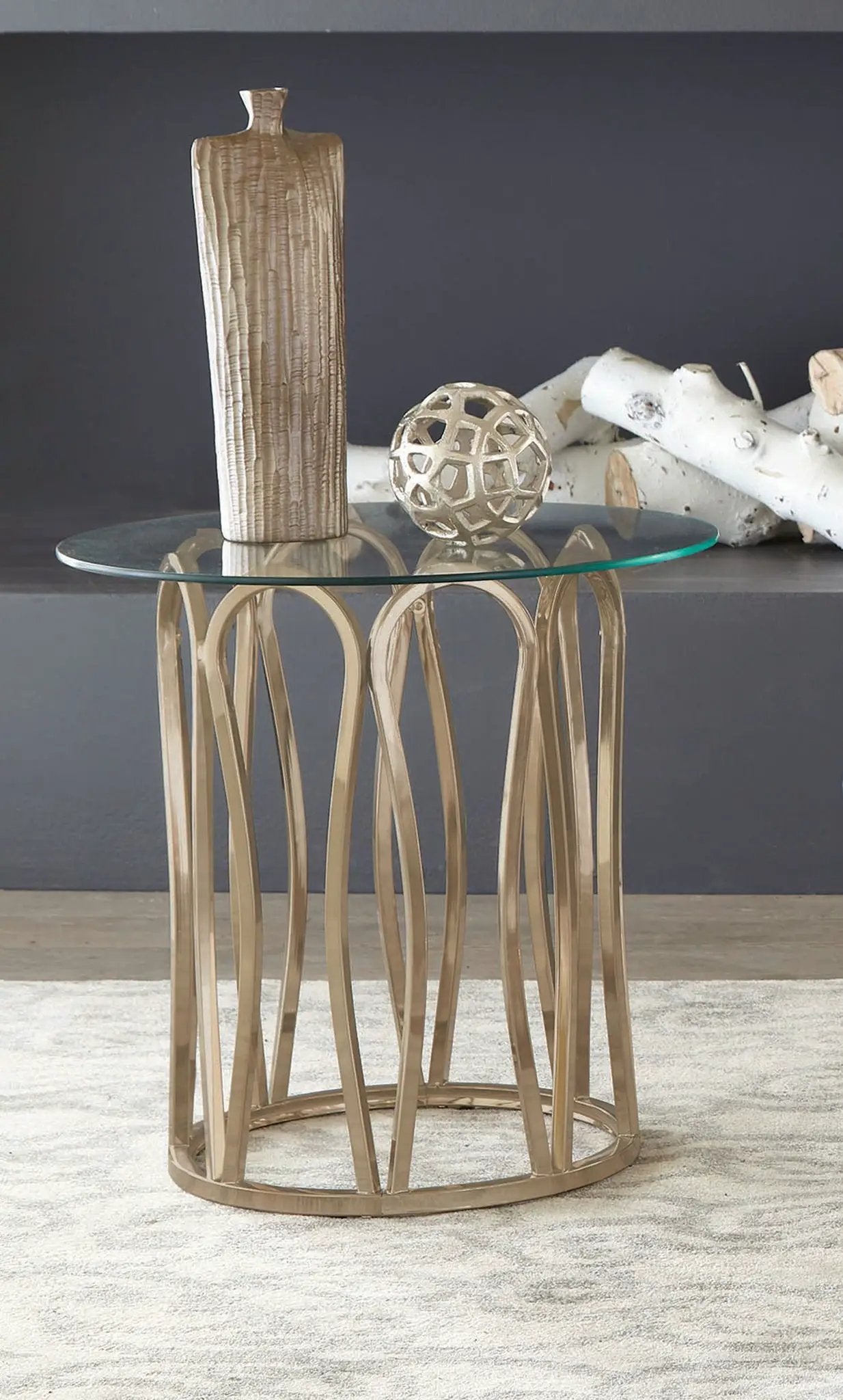 Monett Round Glass Top Side End Table Chocolate Chrome by Unique Piece Furniture