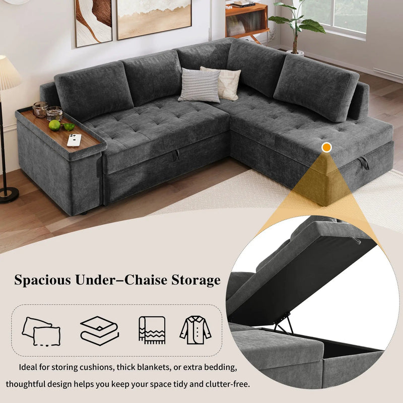 L Shaped Couch With Pull Out Bed And Storage Sectional Sleeper Sofa by HouseOfZazla
