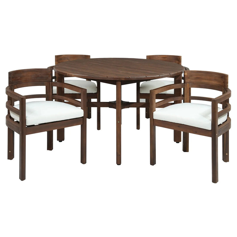 5 Piece Round Patio Table & Cushioned Armrest Chairs, Outdoor Dining Set With Umbrella Hole by HouseOfZazla