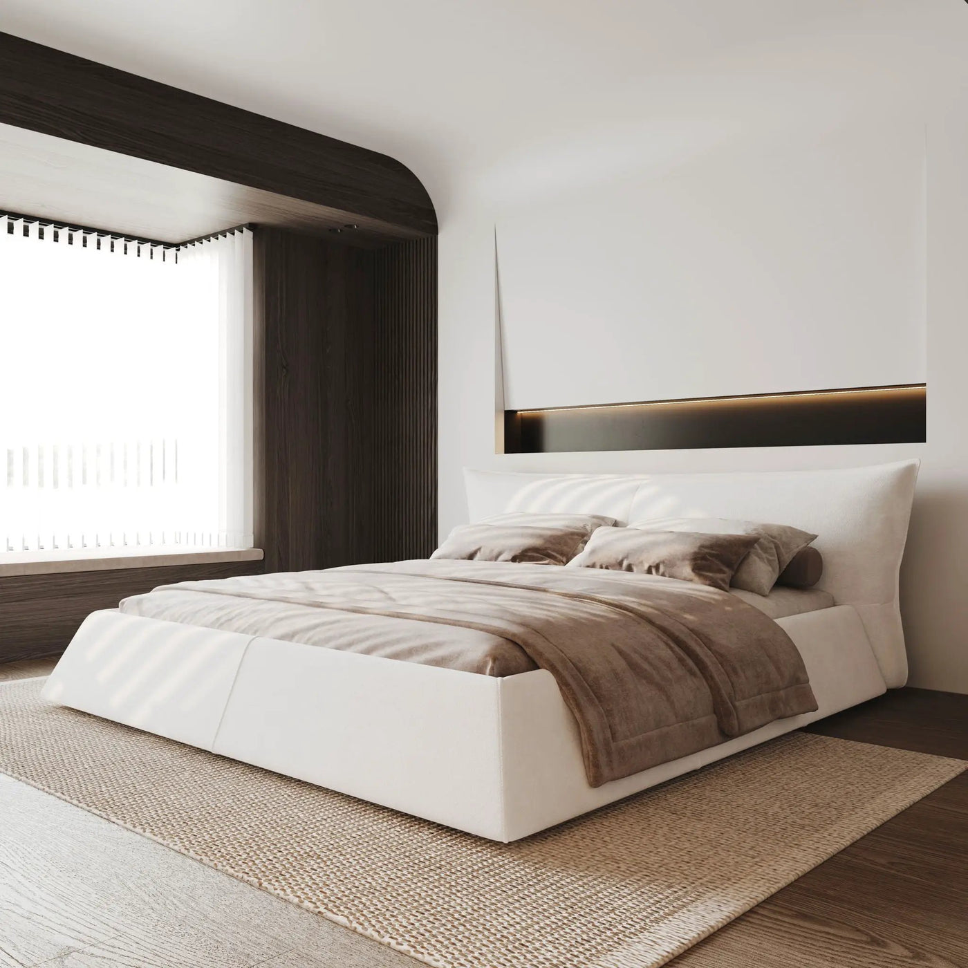 Upholstered Platform Bed With Special Shaped Headboard by HouseOfZazla