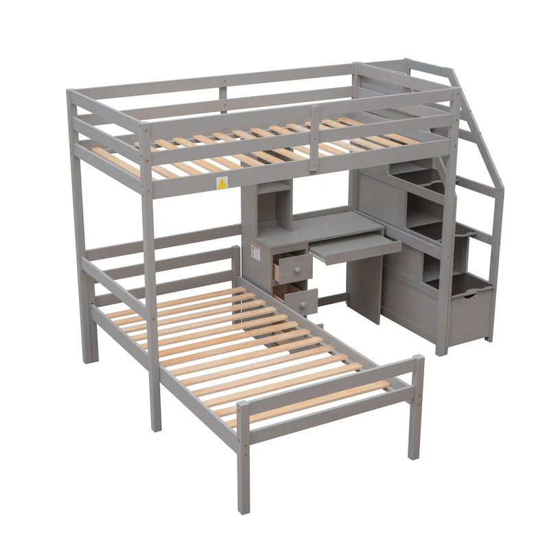 Loft Bed With Stand Alone Bed, Storage Staircase, Desk, Shelves, And Drawers by HouseOfZazla