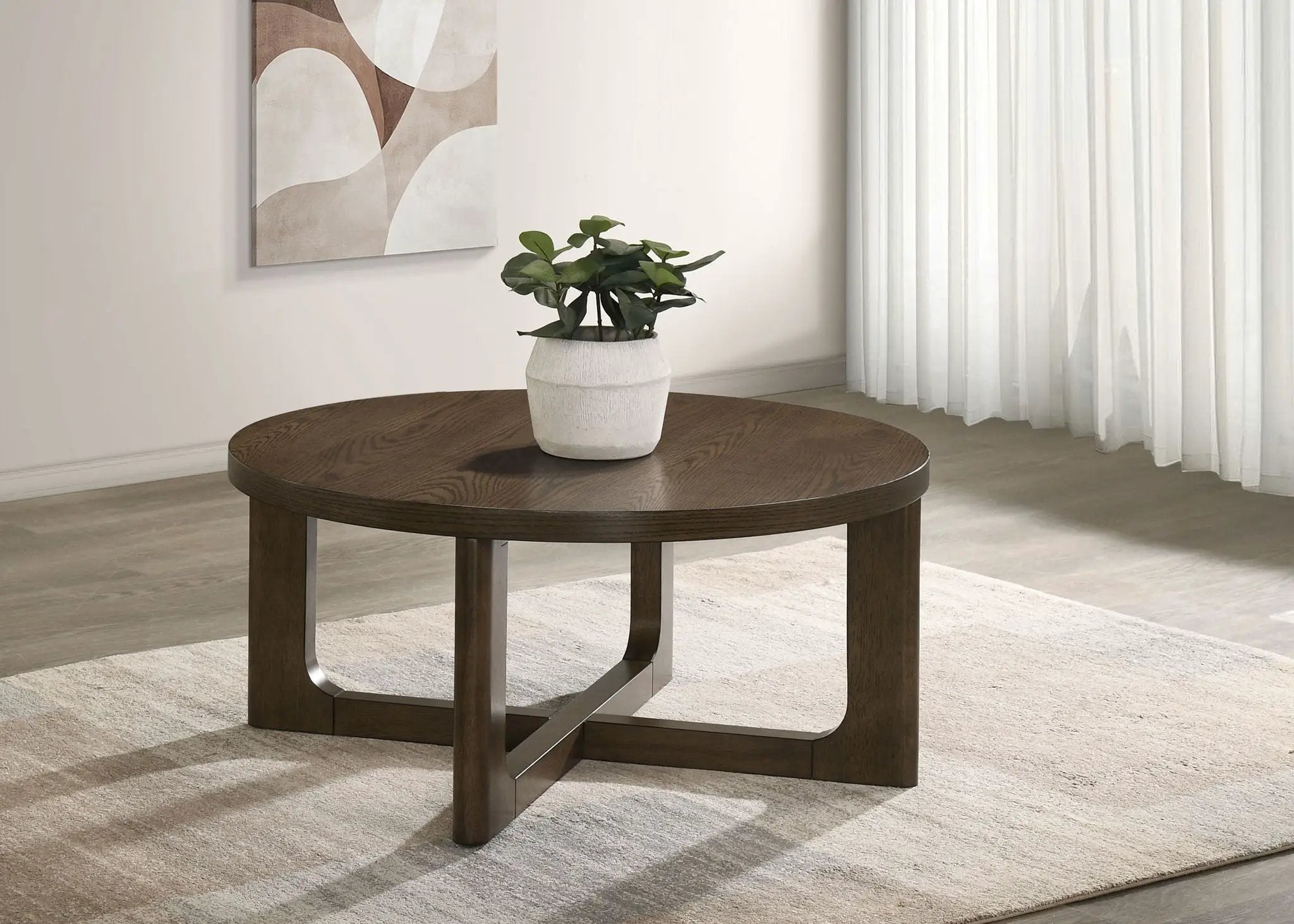 Kessler Round Sculptural Wood Coffee Table Brown by Unique Piece Furniture
