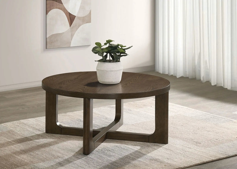 Kessler Round Sculptural Wood Coffee Table Brown by Unique Piece Furniture