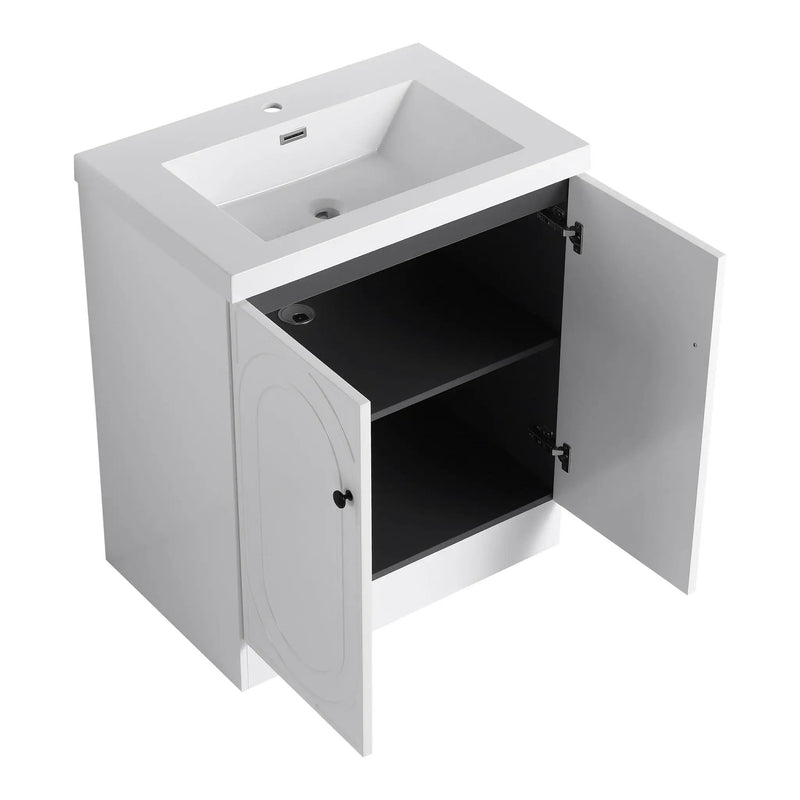 Contemporary Freestanding Bathroom Vanity With Resin Sink & Soft-Close Cabinet Doors by HouseOfZazla