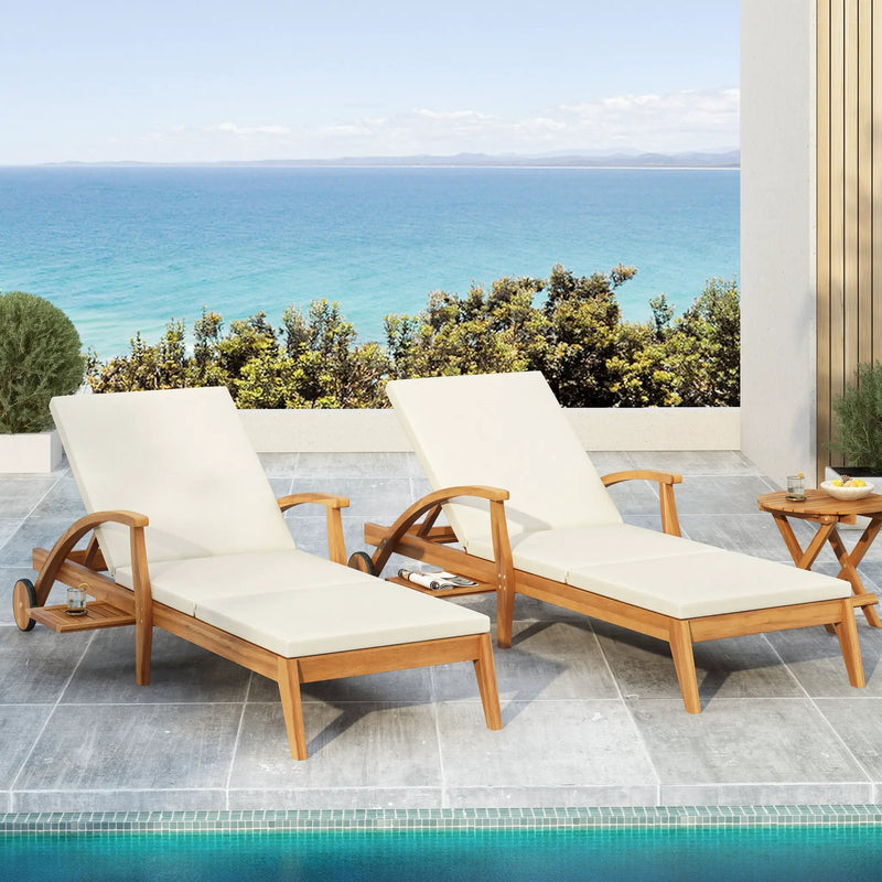 Outdoor Recliner Side Table Set with Acacia Wood and Adjustable Chaise Lounge by HouseOfZazla