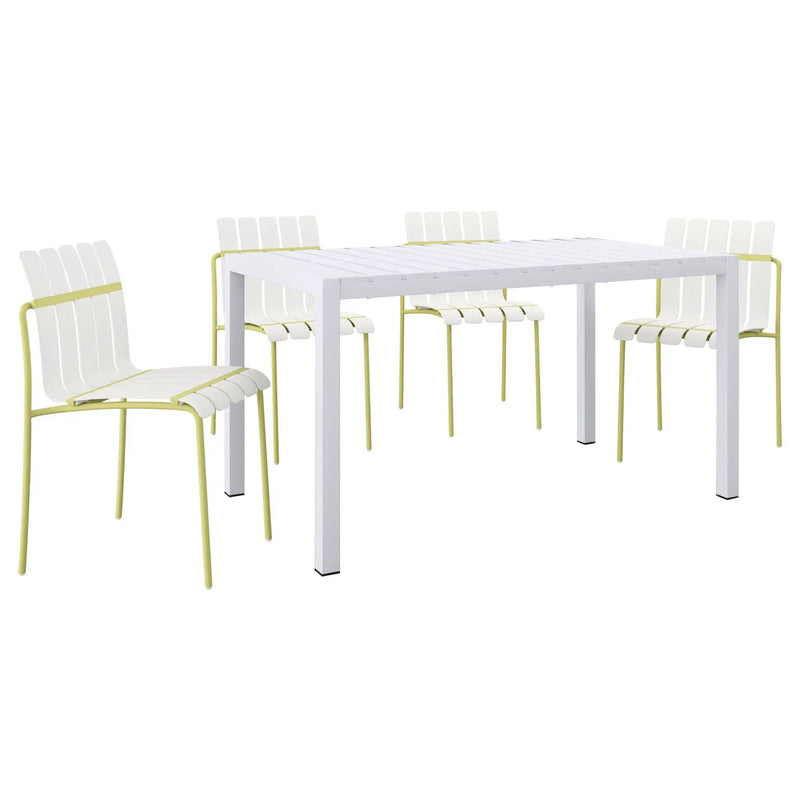 4 Piece Set Of Modern Color Block Designed Single Chairs With Long Table by HouseOfZazla