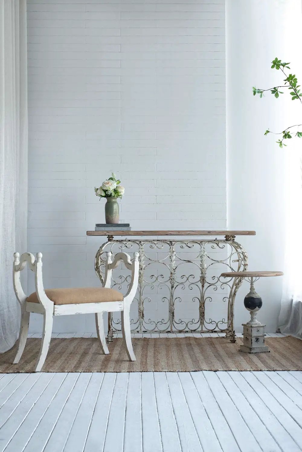 Harlow - Bench, Farmhouse / French Country Style Vanity Chair - Beige / White by HouseOfZazla
