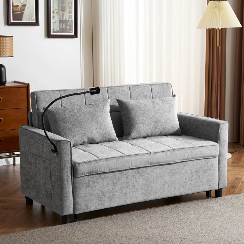 Pull-Out Sleeper Sofa With Reversible Backrest Cushion, Side Pockets, 2 USB Ports And A Phone Holder For Living Room by HouseOfZazla