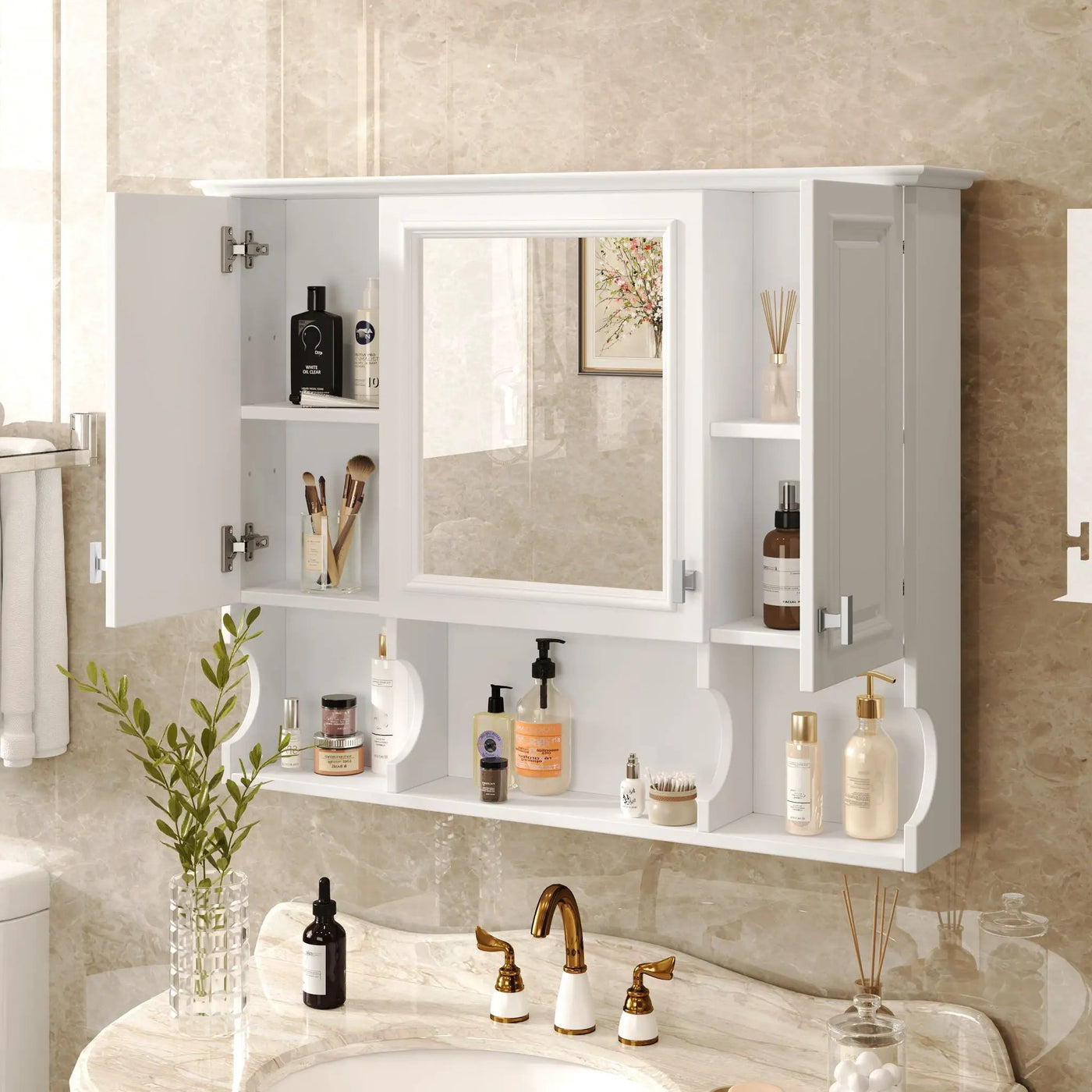 Wall Mounted Bathroom Medicine Wall Cabinet With Mirror & Open Shelves by HouseOfZazla
