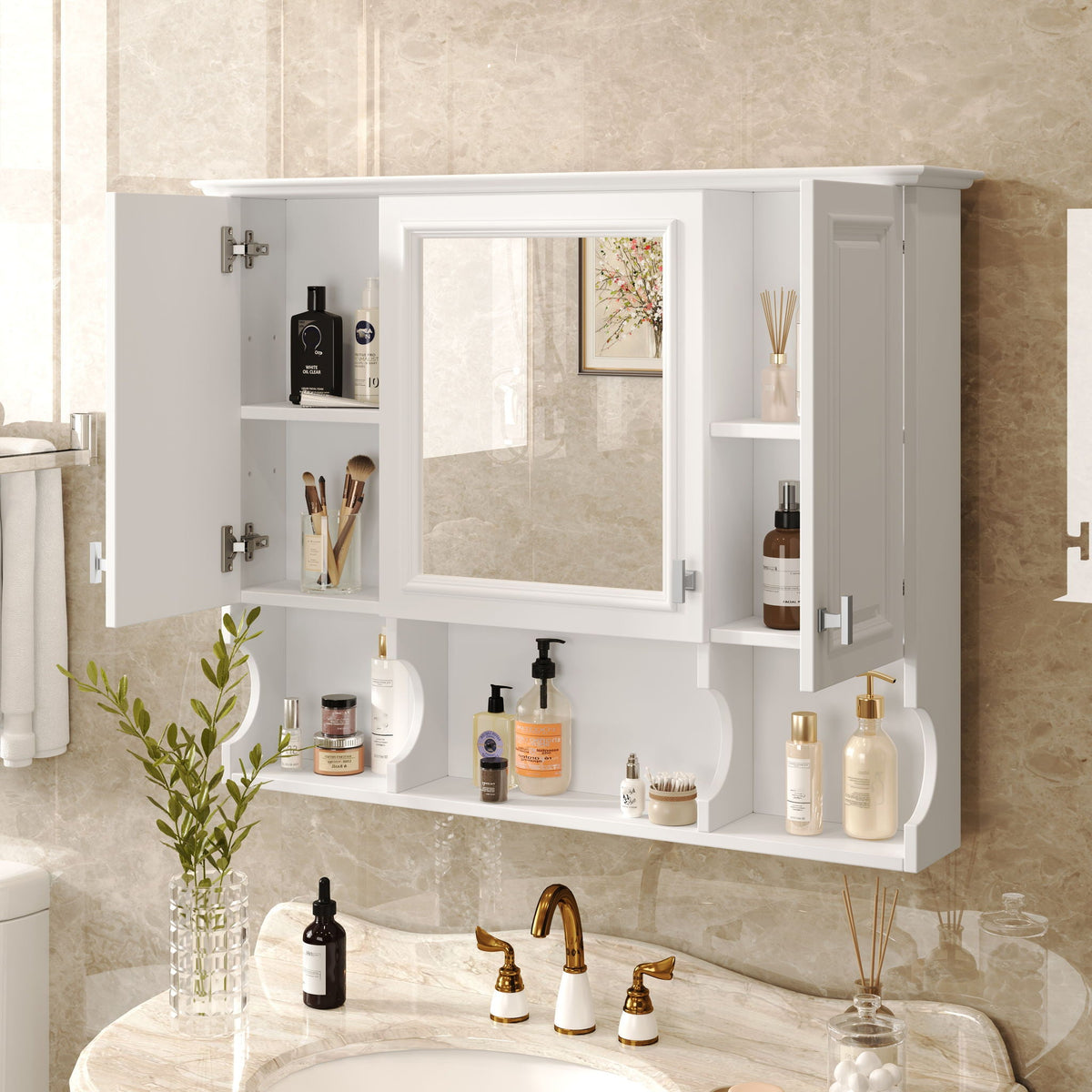 Wall Mounted Bathroom Medicine Cabinet With Mirror & Open Shelves, photo 27 of 40
