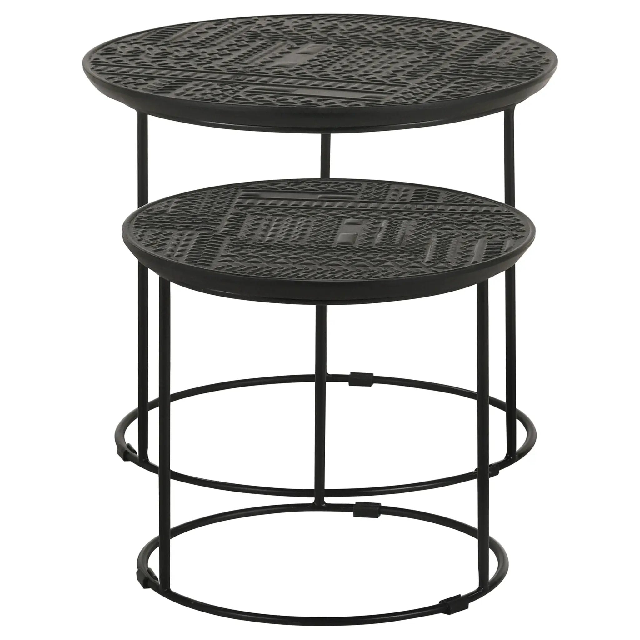 Loannis 2-piece Round Mango Wood Nesting Table Matte Black by Unique Piece Furniture