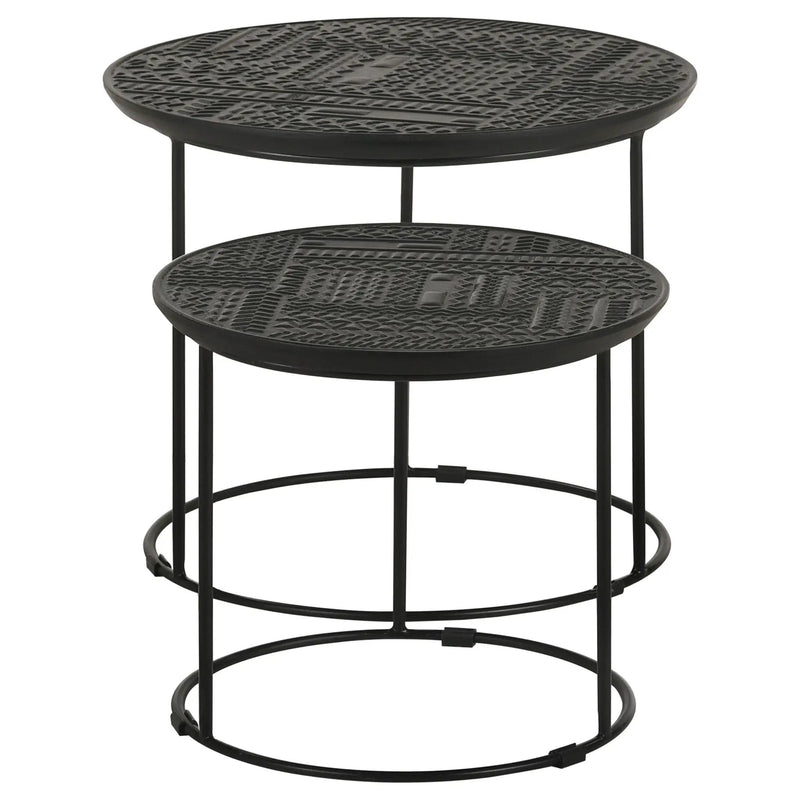 Loannis 2-piece Round Mango Wood Nesting Table Matte Black by Unique Piece Furniture