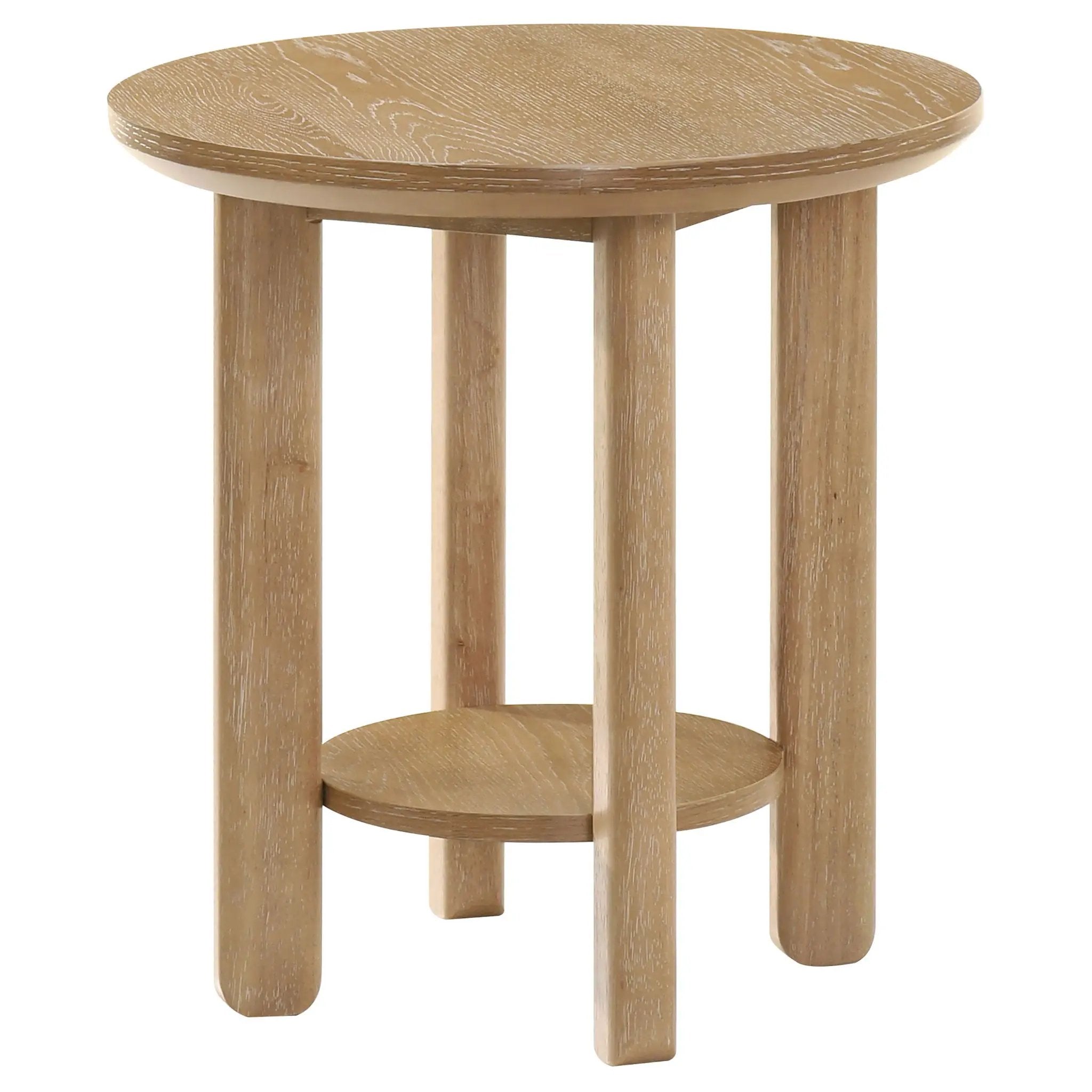 Ottowa Round Wood Side End Table with Shelf Light Oak by Unique Piece Furniture
