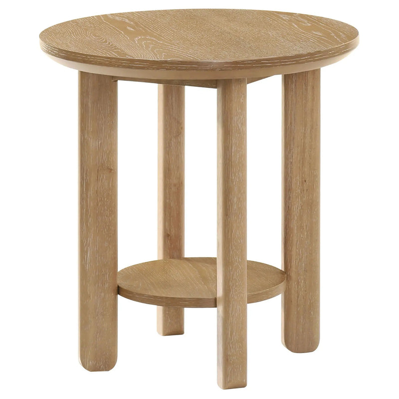 Ottowa Round Wood Side End Table with Shelf Light Oak by Unique Piece Furniture