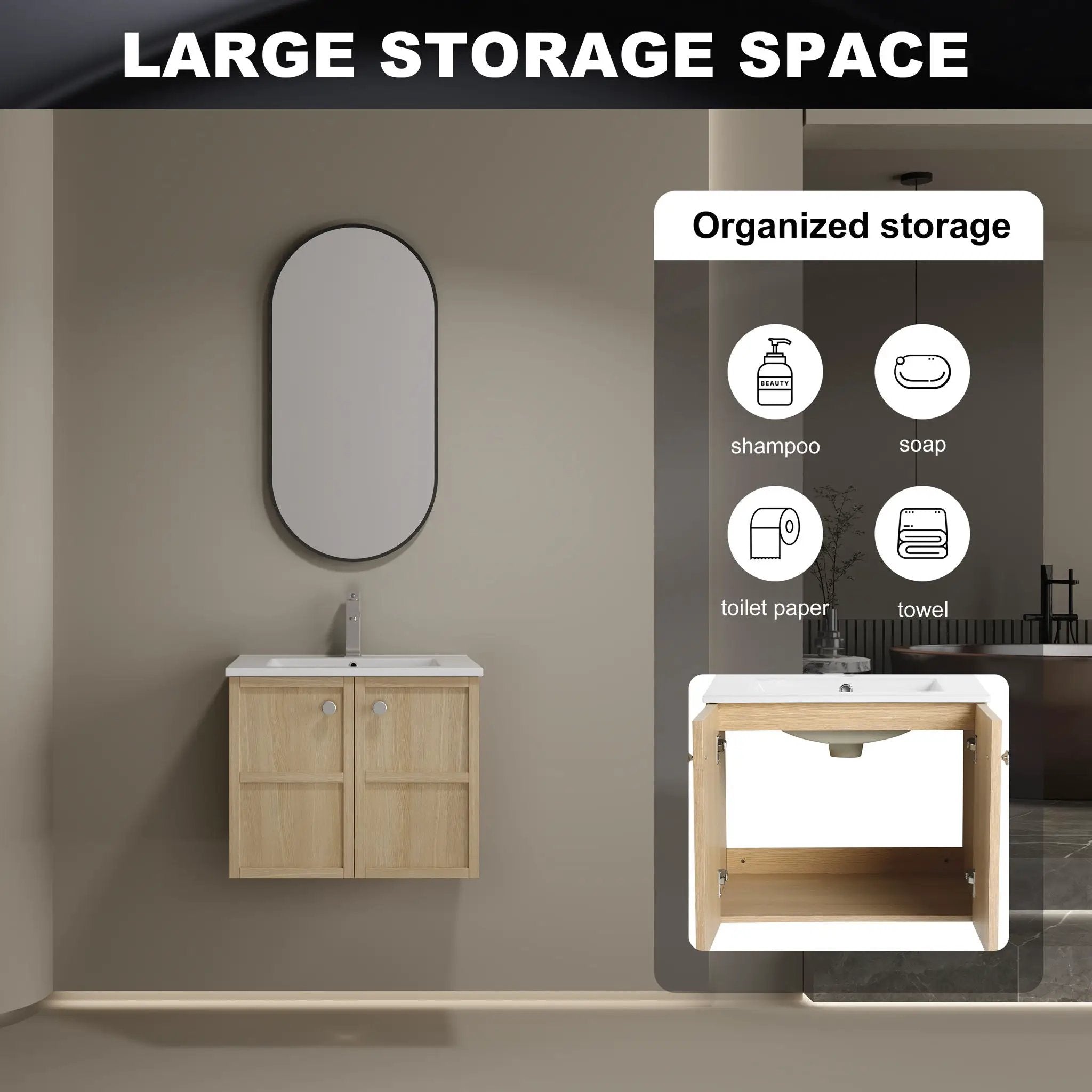 Wall Mounted Bathroom Vanity With Ceramic Sink And 2 Soft Closing Doors by Unique Piece Furniture