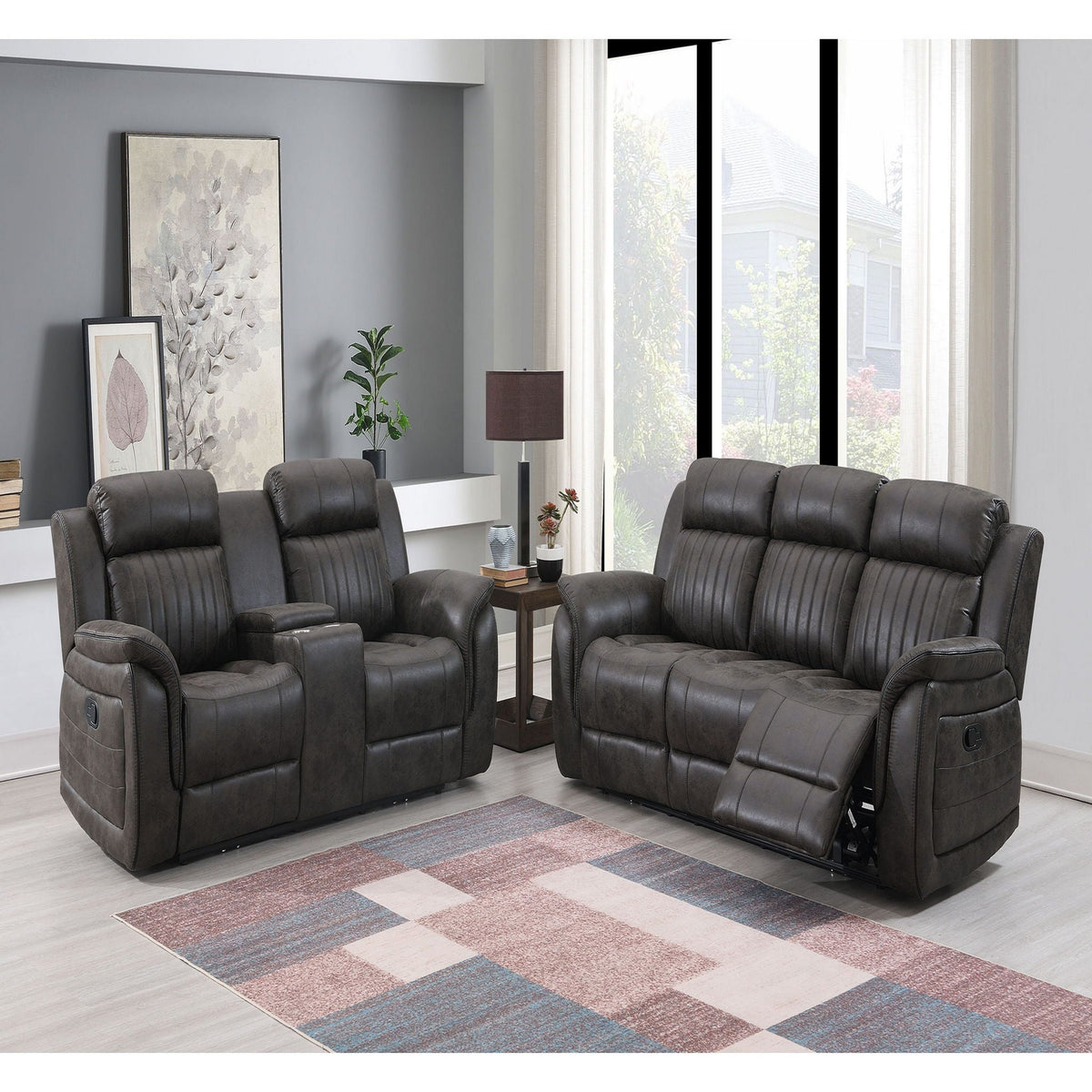Gray Reclining Sofa with Plush Cushions - 100% Polyester Fabric, photo 4 of 5