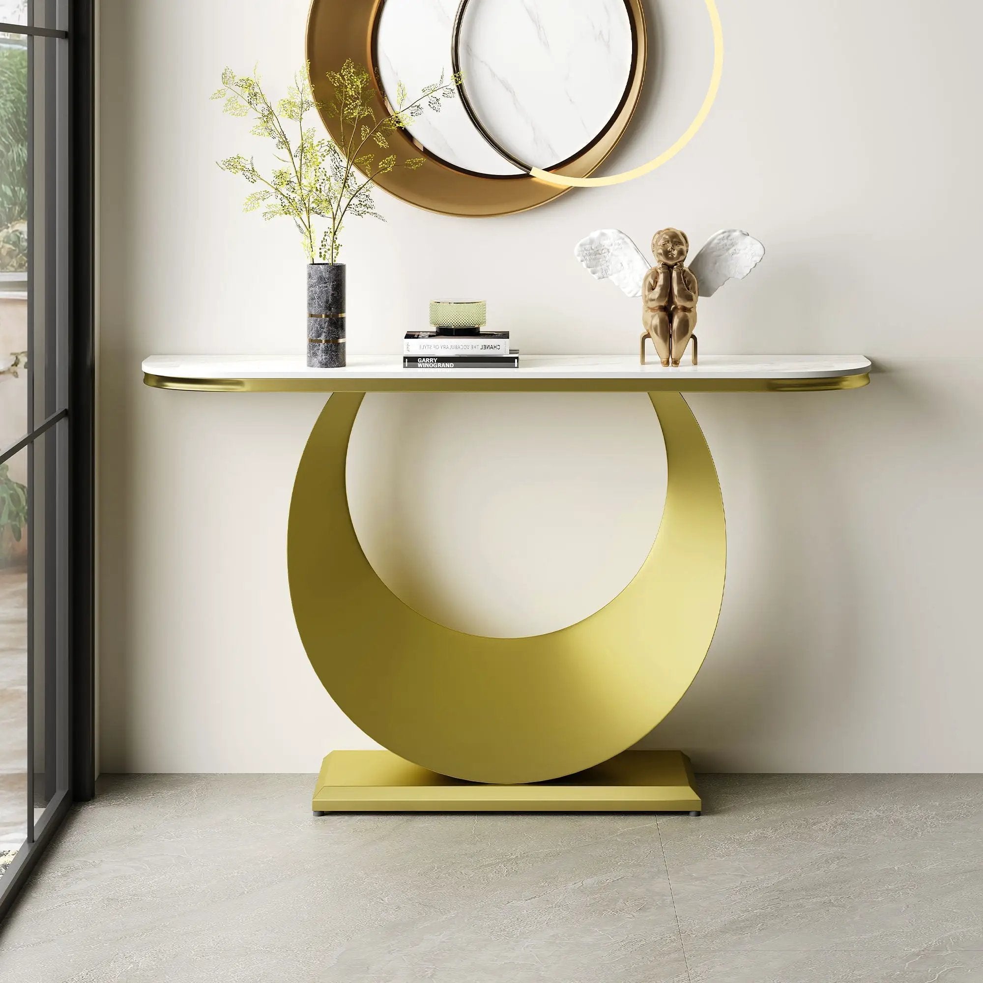 Half Console Table For Hallway - Gold / White by HouseOfZazla