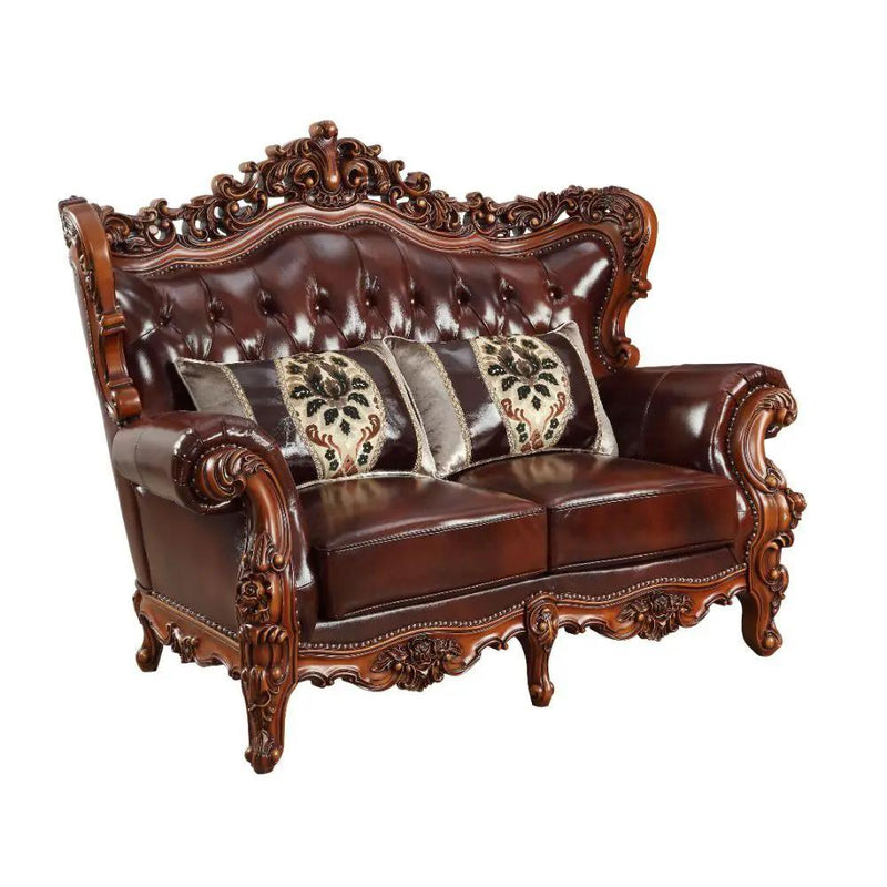 Eustoma - Loveseat - Cherry Top Grain Leather Match & Walnut by Unique Piece Furniture