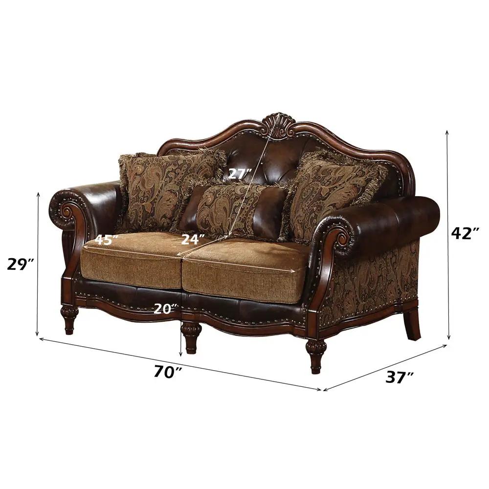 Dreena - Loveseat With 3 Pillows - Two Tone Brown Synthetic Leather & Chenille Cherry by Unique Piece Furniture