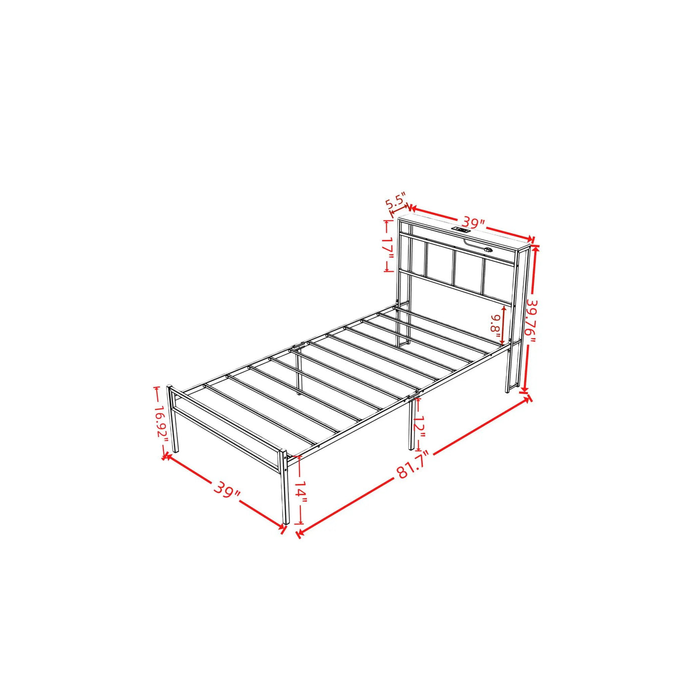 Bed Frame With Storage Headboard With USB C, Type C And LED Light by HouseOfZazla