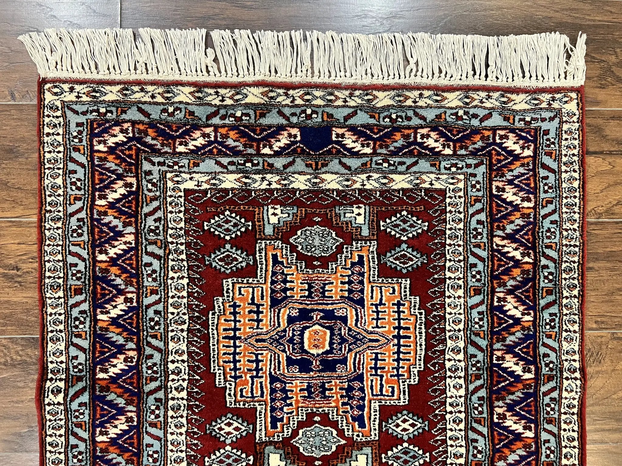 Pakistani Rug 3x5 ft, Caucasian Kazak Design, Geometric Rug, Small Vintage Oriental Carpet, Dark Red Vintage Handmade Wool Rug 3 x 5 by Jewel Rugs