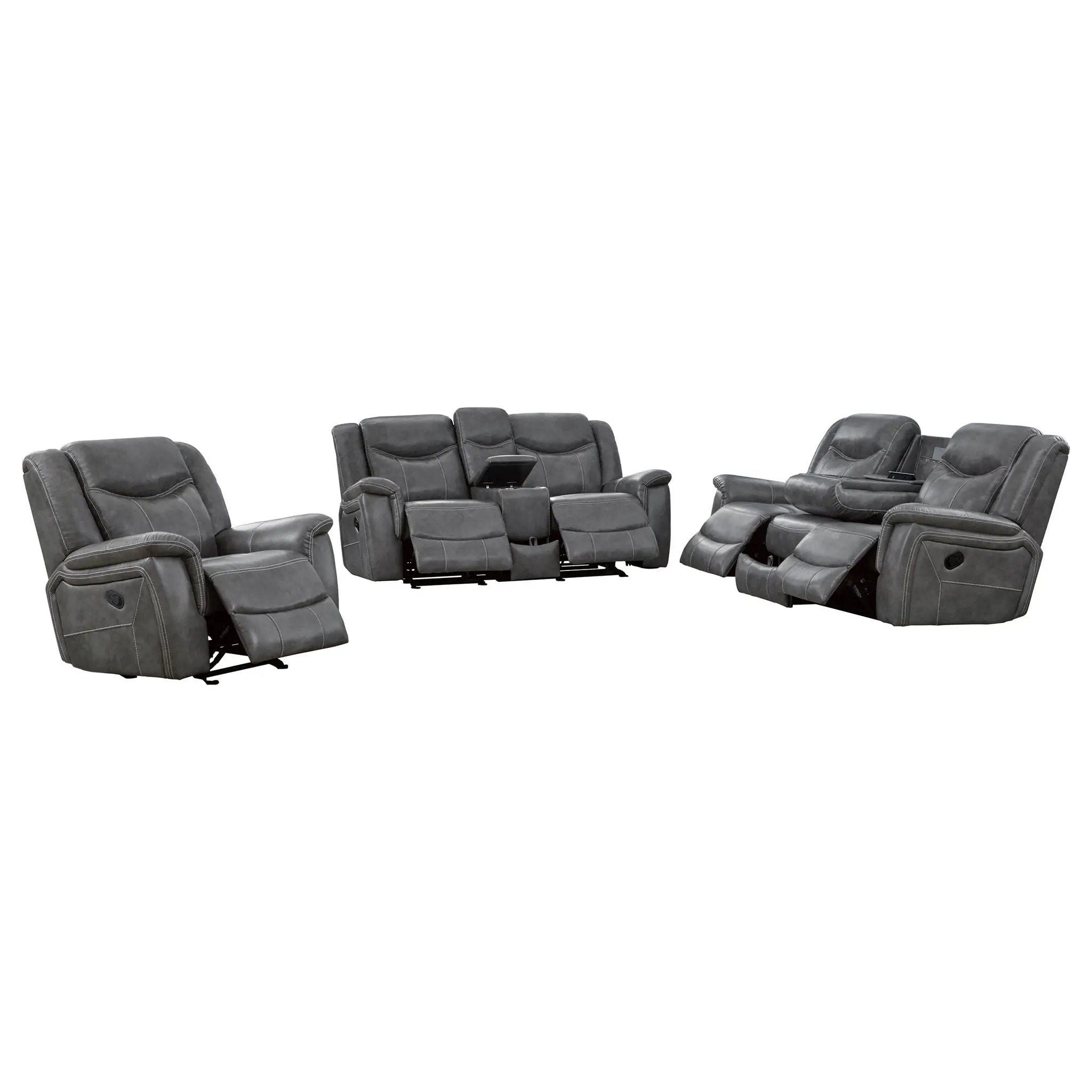 Conrad 3-piece Upholstered Padded Arm Motion Sofa Set Grey by Unique Piece Furniture