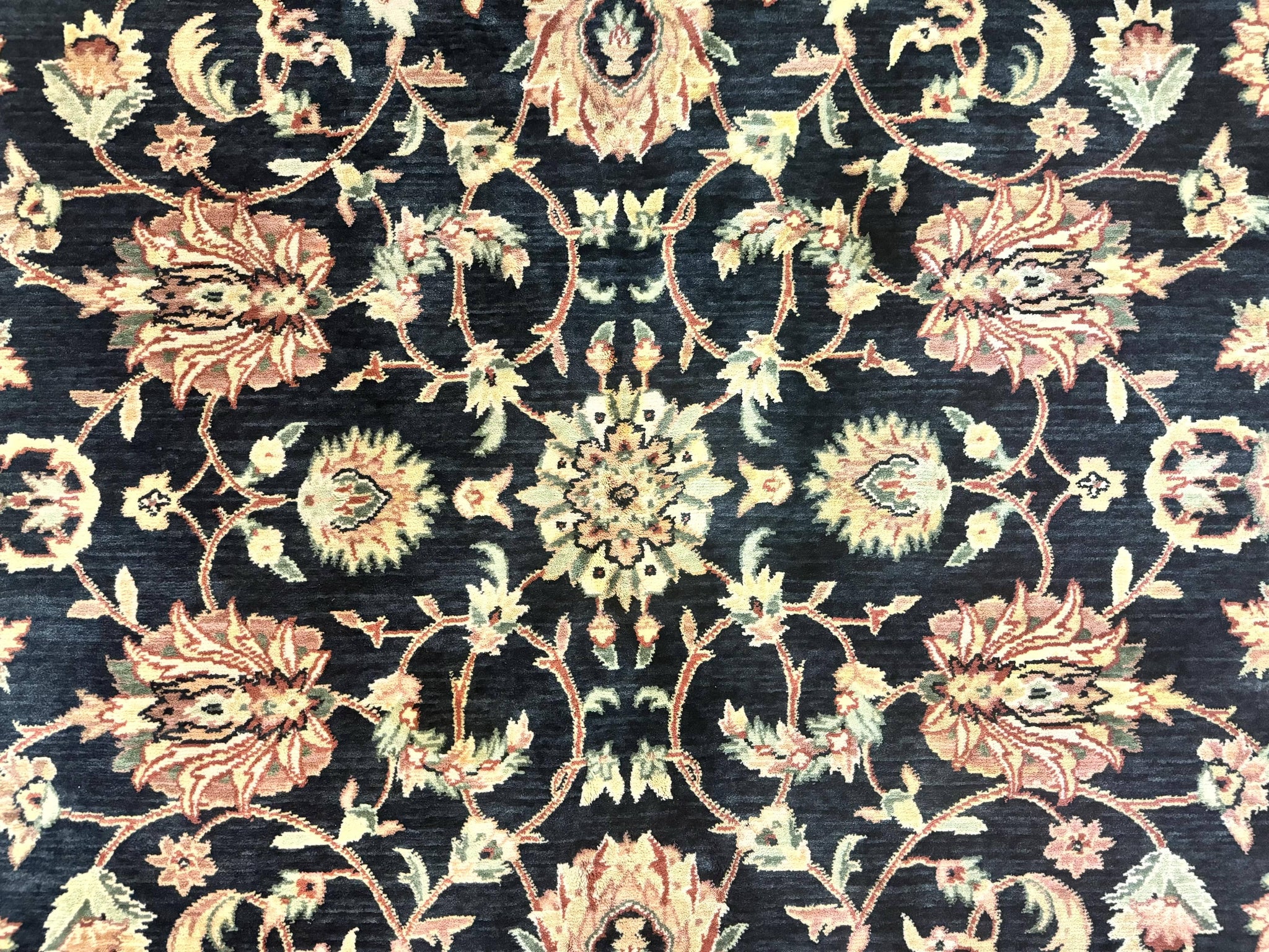 Vintage Oriental Rug 8x11, Floral Persian Design Carpet, Turkish Power Loomed Rug, Navy Blue Red Cream by Jewel Rugs