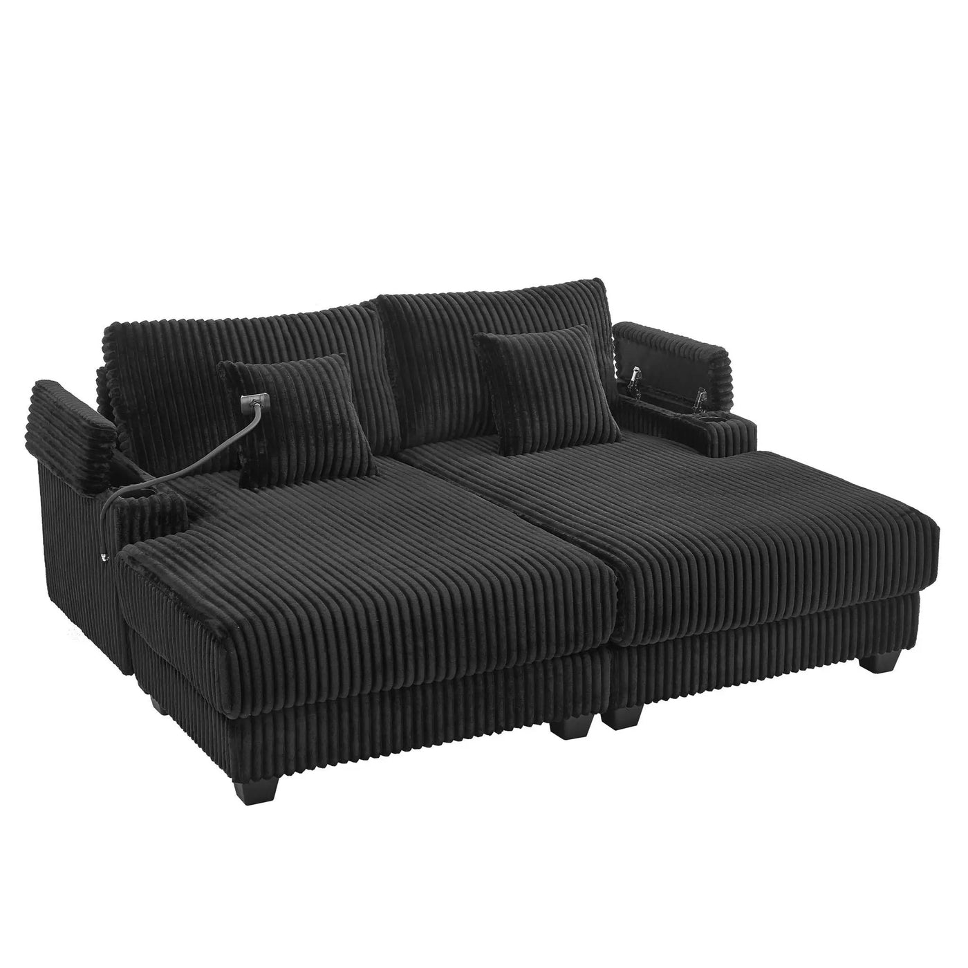 Modern Chaise Sofa With Adjustable Backrest, Cup Holders, Phone Holder & Storage Compartments For Living Room by Unique Piece Furniture