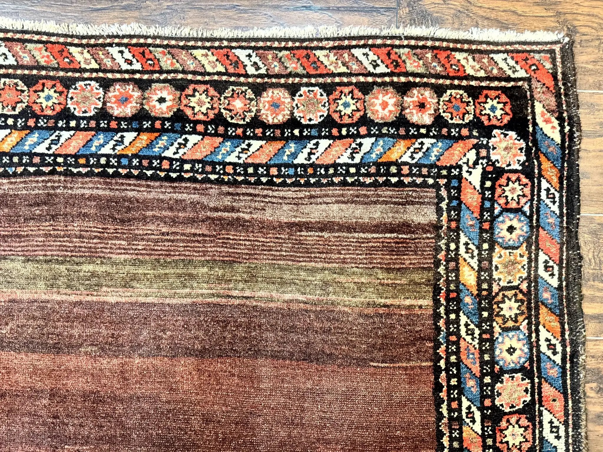 Antique Persian Rug 4x7, Sarab Tribal Wool Carpet, Brown and Multicolor, Handmade Wide Runner Rug 4 x 7, Open Field, Rainbow Border by Jewel Rugs